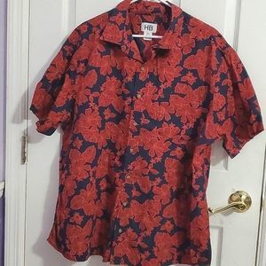 Harbor Bay Big Casual Black Red Floral Short Sleeve Beachy Button Down Shirt 1XL
